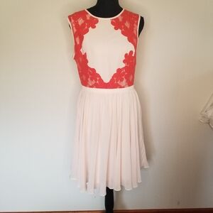 Ted Baker orange and blush gathered skirt lined party bridesmaid dress